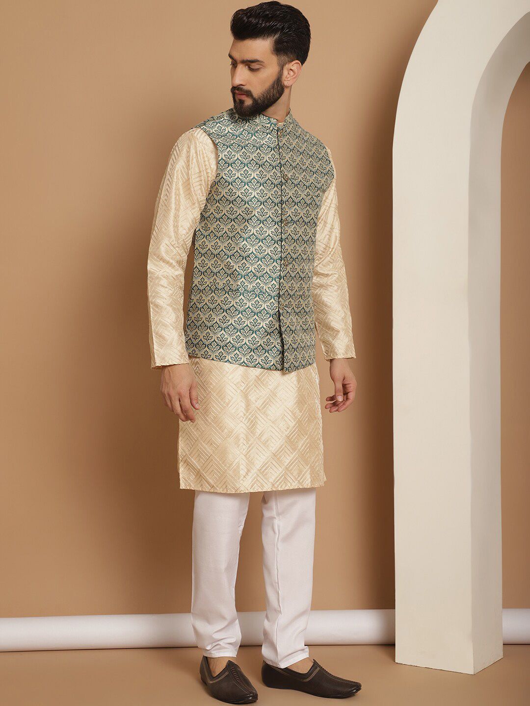 Anouk Embroidered Regular Kurta with Churidar With  NehruJacket