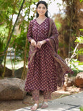 KALINI Floral Printed V-Neck Anarkali Kurta with Trousers & Dupatta