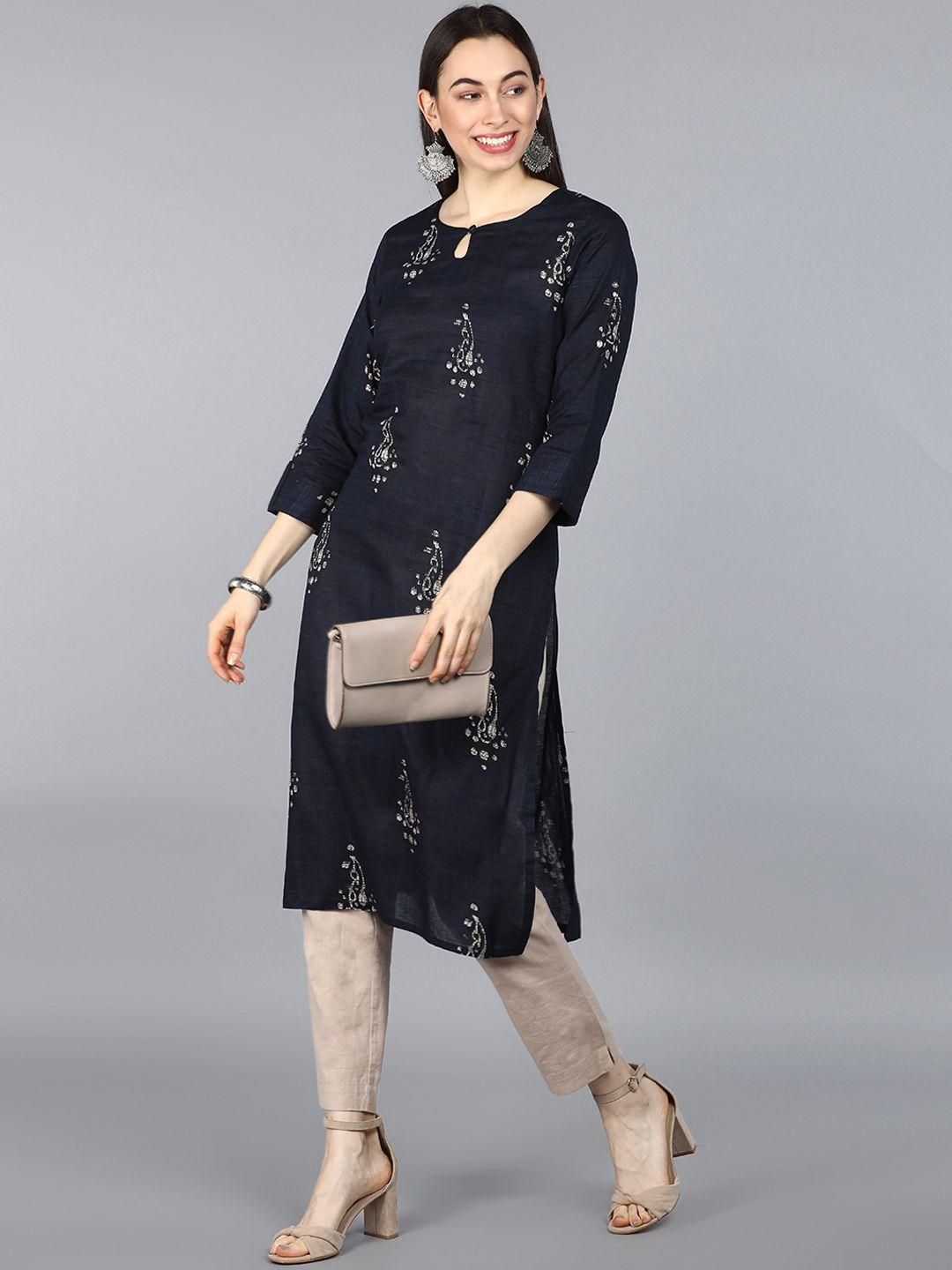 KALINI Women Ethnic Motifs Printed Keyhole Neck Kurta