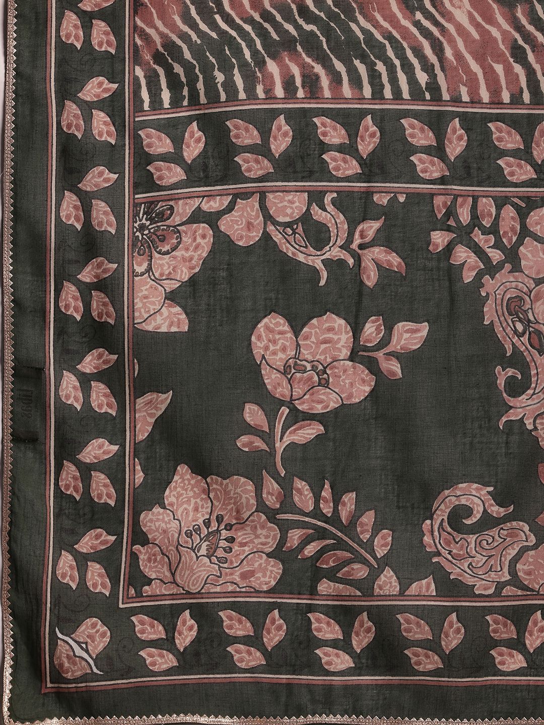 Libas Green Floral Printed Gotta Patti Pure Cotton Kurta With Palazzos & Dupatta
