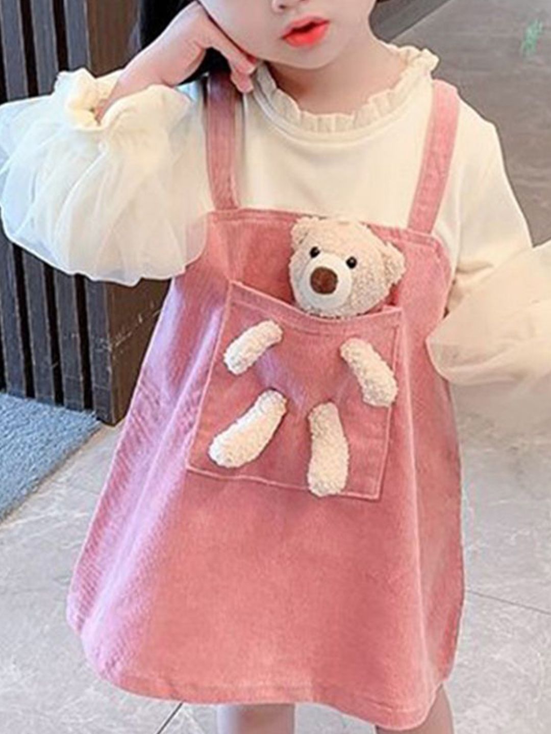 YK Girls Self Design Pinafore Dress