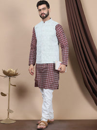 Anouk Purple Ethnic Motifs Woven Design Mandarin Collar Straight Kurta & Nehru Jacket