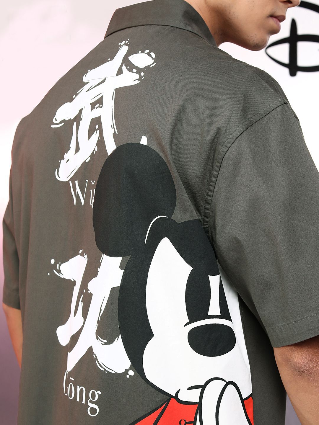 Highlander Disney Men Grey Mickey Printed Oversized Casual Shirt
