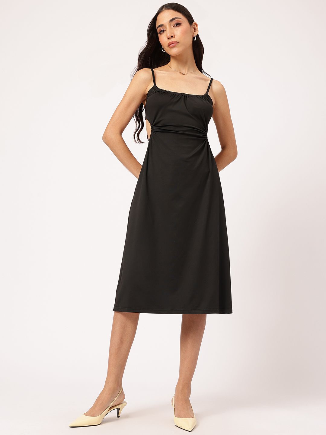 DressBerry Cutie-Pie Style Tie-Up Open Back Shoulder Straps A-Line Dress