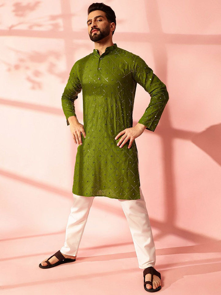 Anouk Men Embroidered Regular Mirror Work Pure Cotton Kurta with Pyjamas