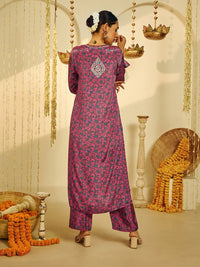 House of Chikankari Women Pink Crepe Chikankari Embroidered Kurta Set