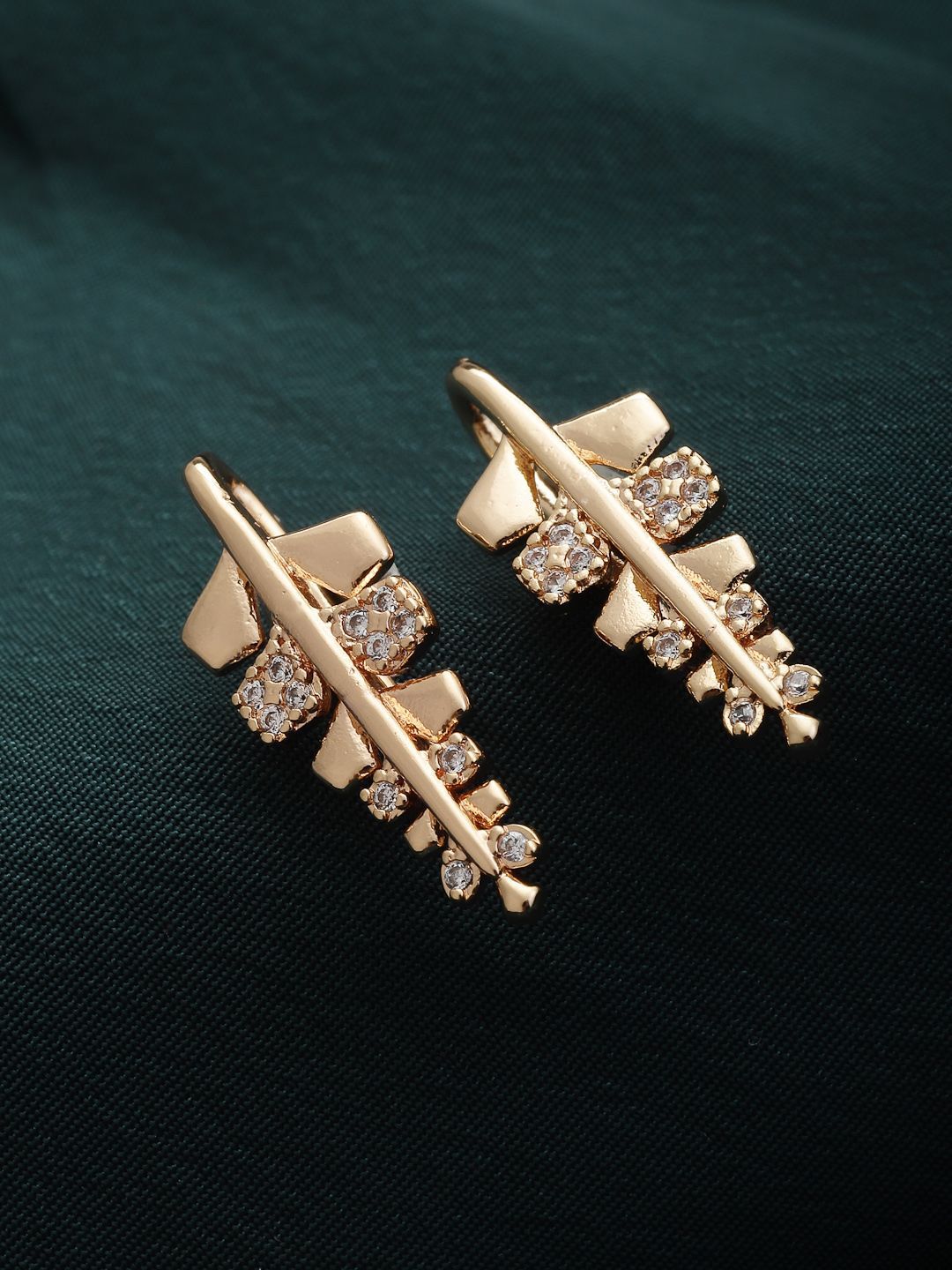 DressBerry Gold-Plated Contemporary Stone Studded Drop Earrings