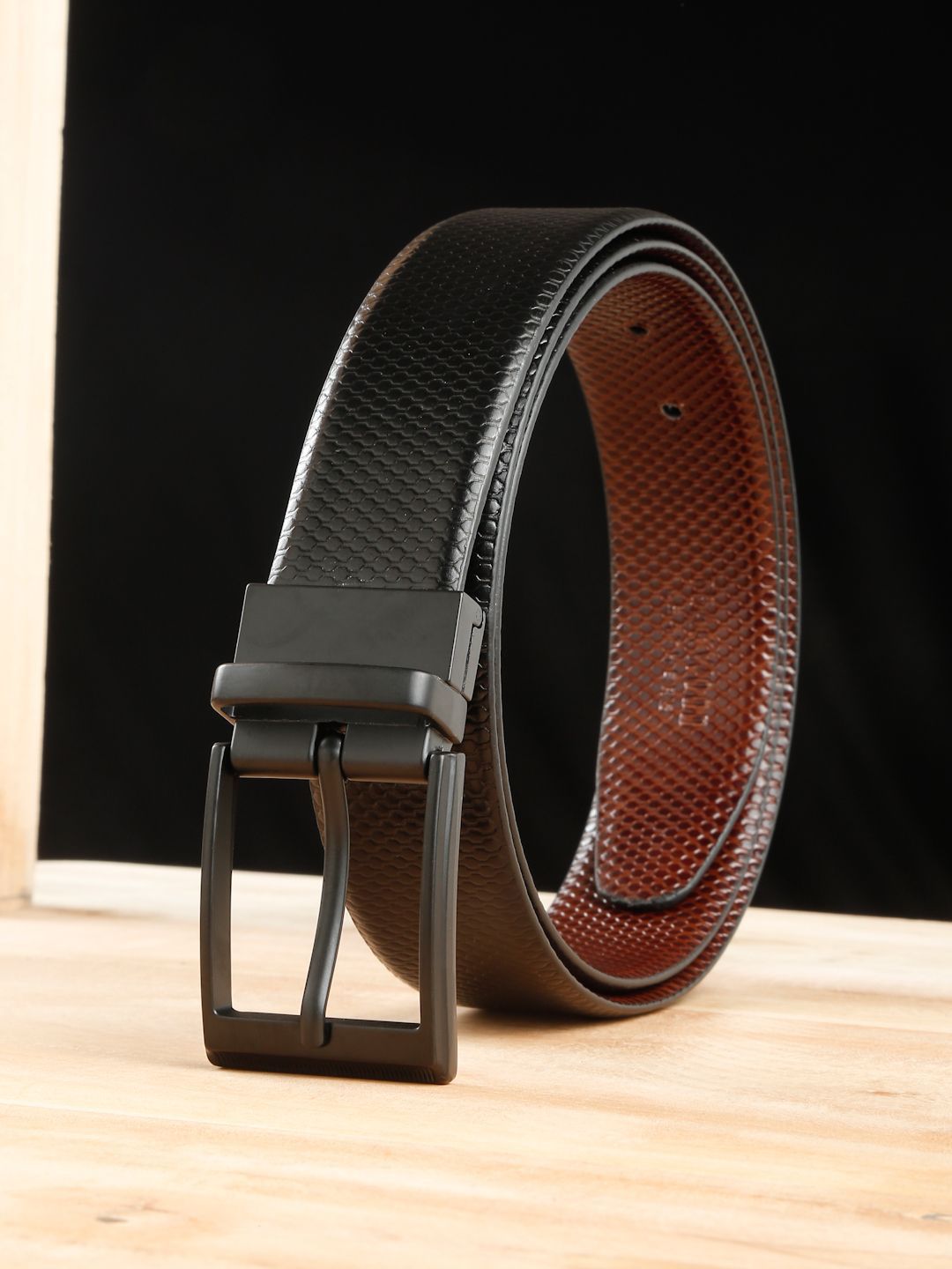 Teakwood Leathers Men Textured Leather Reversible Formal Belt