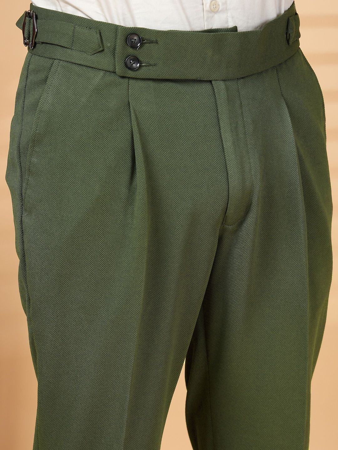 KLOTTHE Men Olive Lycra Formal Formal Trousers