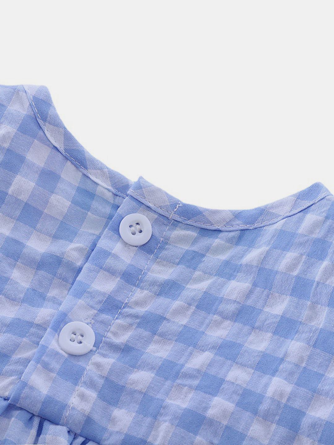 YK Girls Checked Flutter Sleeve Dress