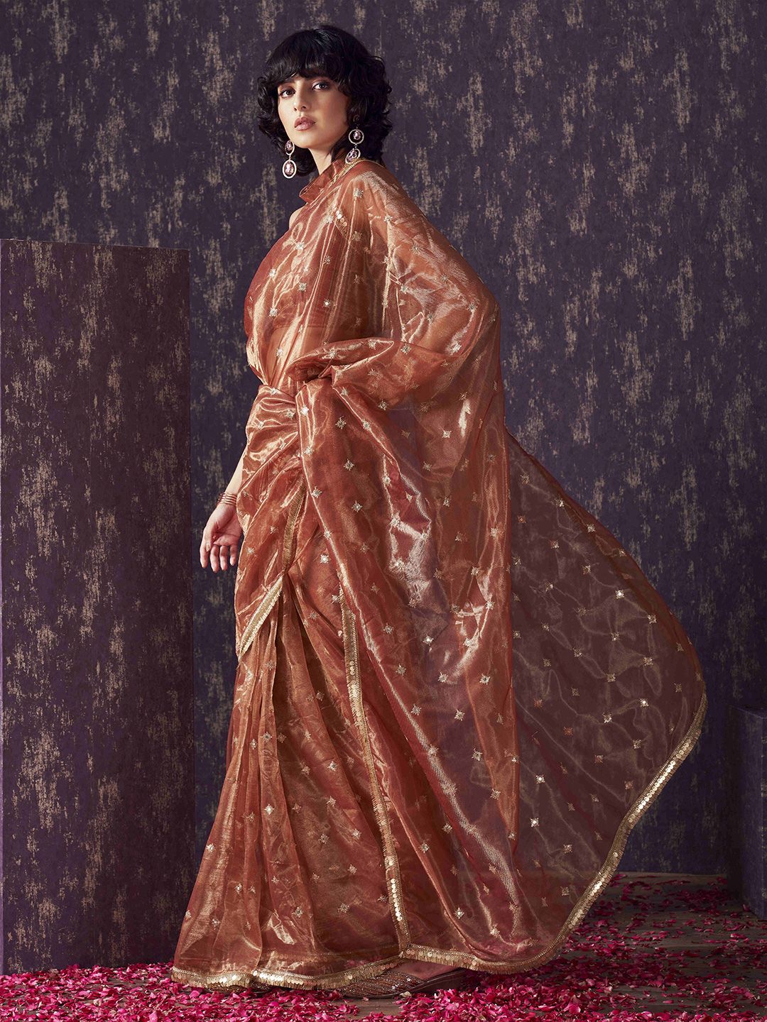 Tikhi Imli Embellished Sequinned  shimmer net saree with sequence embroidery