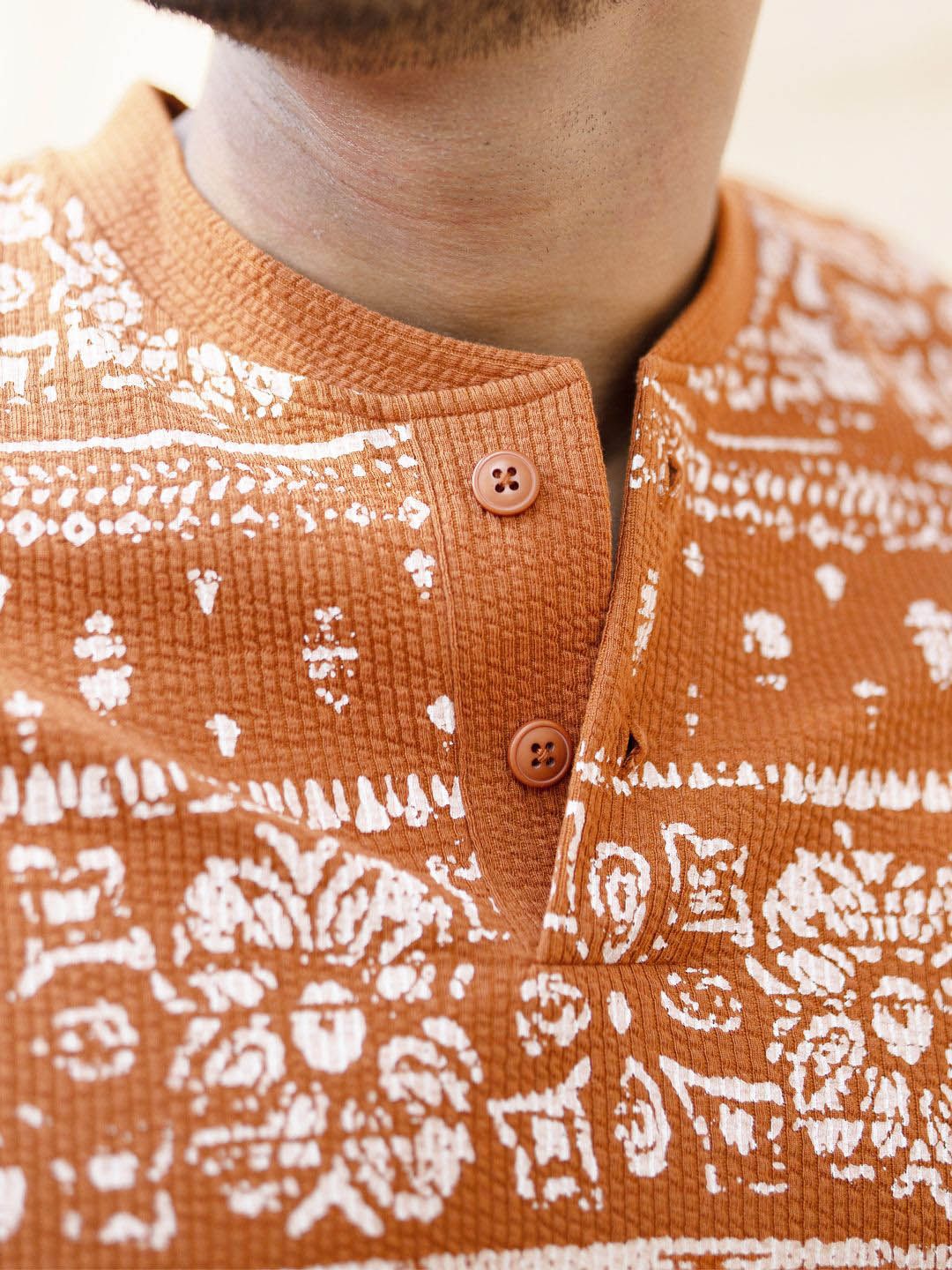 Powerlook Floral Printed Henley Collar Oversized T-shirt