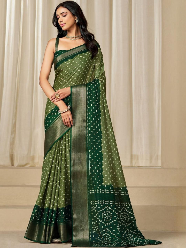 Kalini Women Dola Silk Bandhani Print Zari border Saree