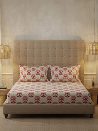 URBAN SPACE Florabell Cherry Red 200 TC Floral Queen Bedsheet