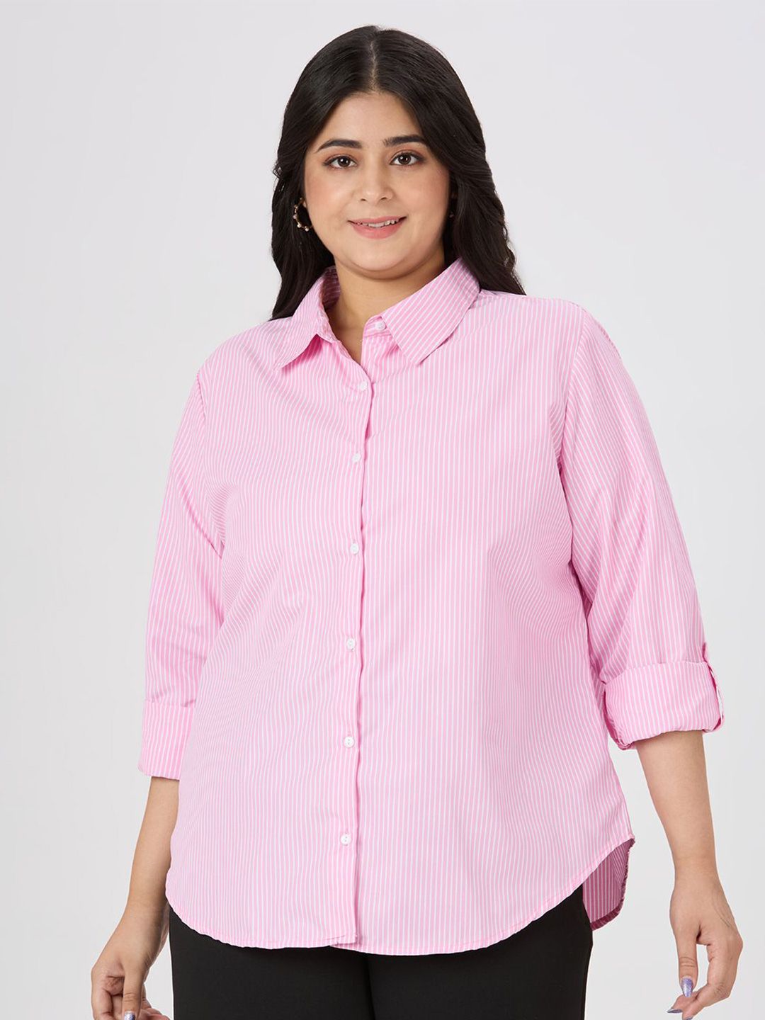 Gaya Quotient Plus Size Striped Spread Collar Smart Formal Shirt