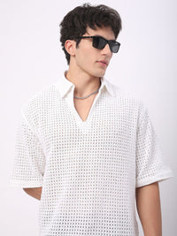 VASTRADO Oversized Classic Crochet Polo Collar Cotton T-Shirt