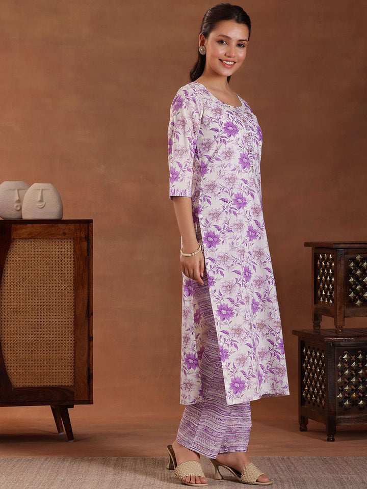 Libas Floral Printed Pure Cotton Straight Kurta with Trousers & With Dupatta