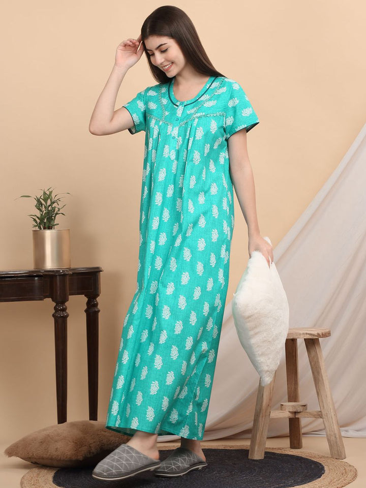 Sweet Dreams Ethnic Motifs Printed Pure Cotton Maxi Nightdress