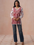 House of Chikankari Floral Embroidered Cotton Chikankari Kurta