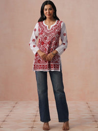 House of Chikankari Floral Embroidered Cotton Chikankari Kurta