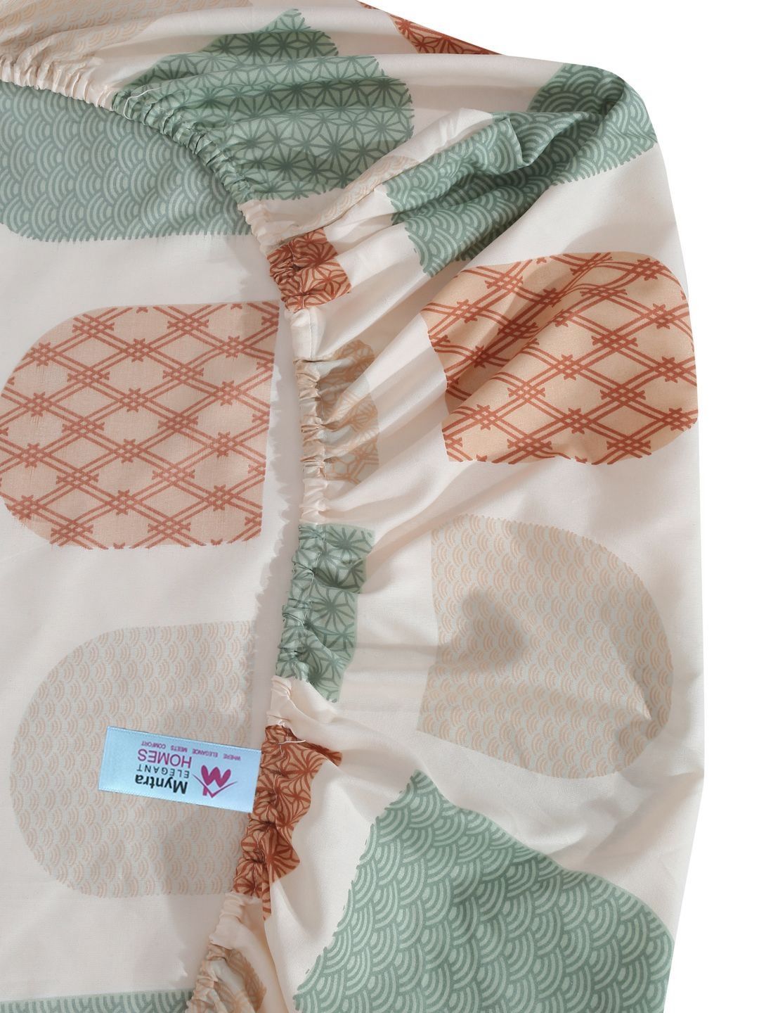 Myntra Elegant Homes White & Green Geometric 300 TC King Cadar dengan 2 Sarung Bantal