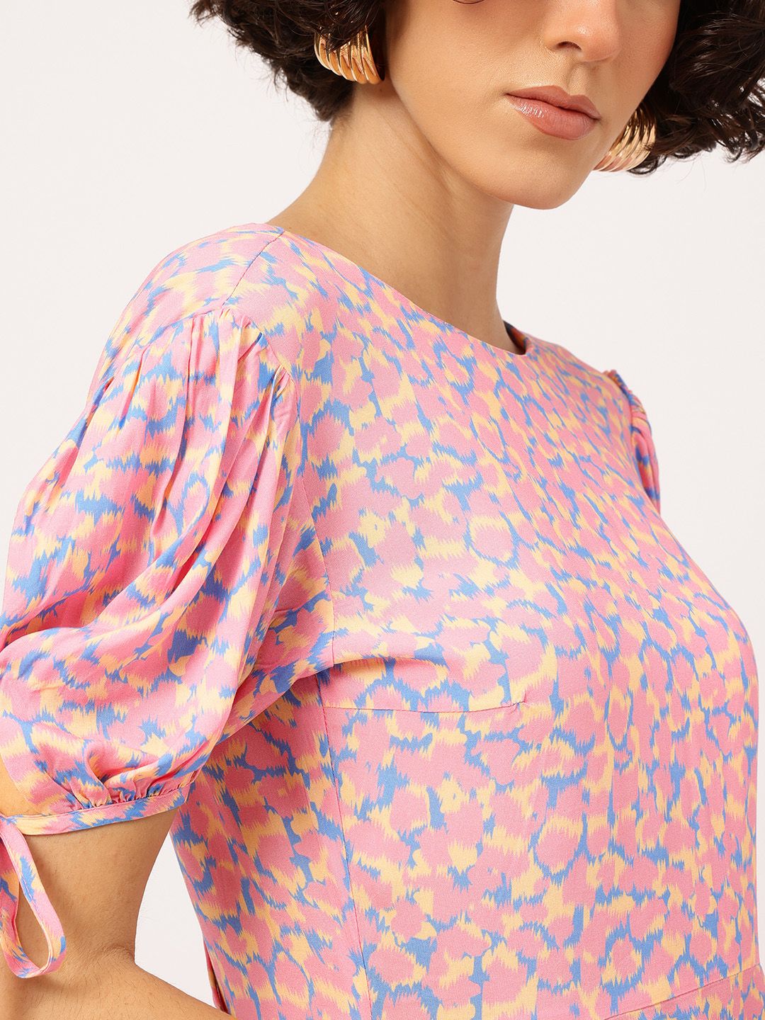 DressBerry Abstract Art Puff Sleeves A-Line Mini Dress