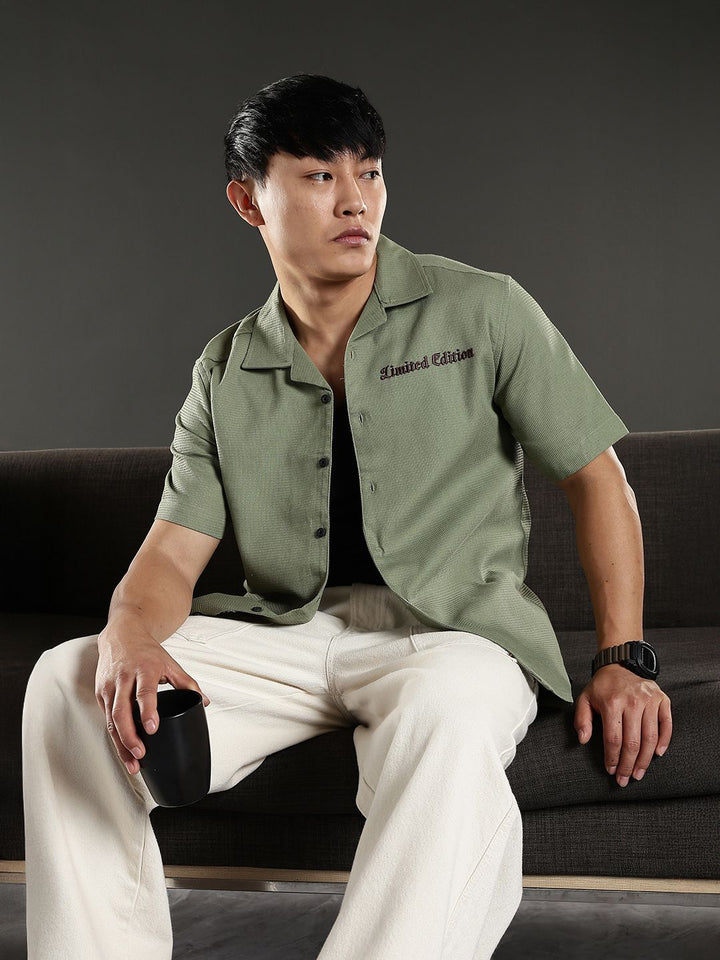 Eszett Limited Edition Embroidered Cutaway Collar Oversized Cotton Casual Shirt