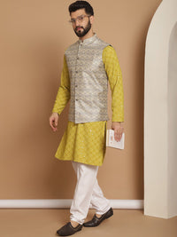 Kurta Sulam Geometik Lelaki Anouk Dengan Jaket Nehru Rekaan Churidar & Tenunan
