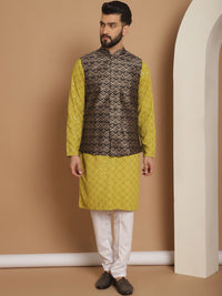 Anouk Green Ethnic Motifs Woven Design Straight Kurta With Churidar & Nehru Jacket