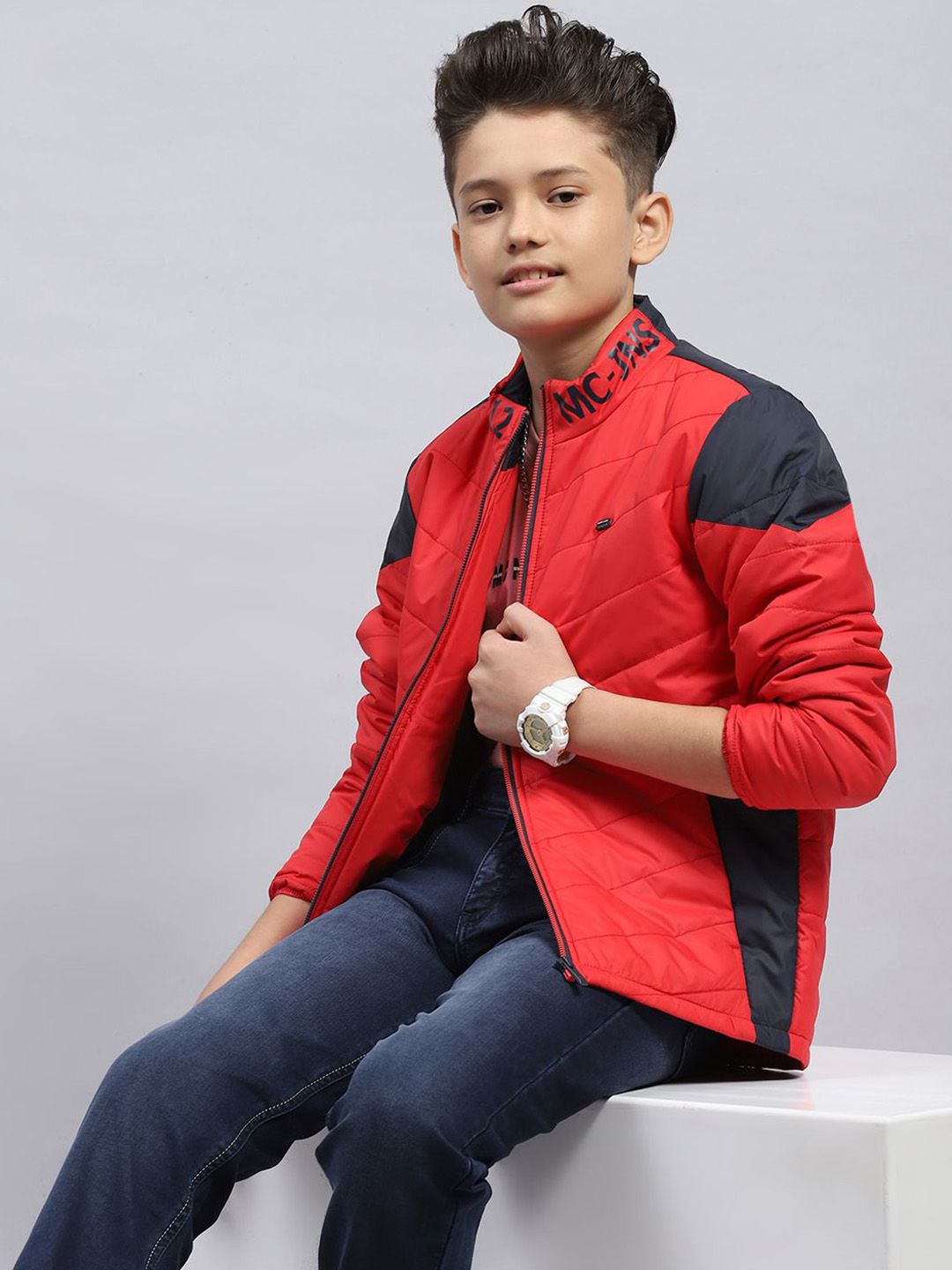 Monte Carlo Boys Mock Collar Colourblocked Casual Padded Jacket