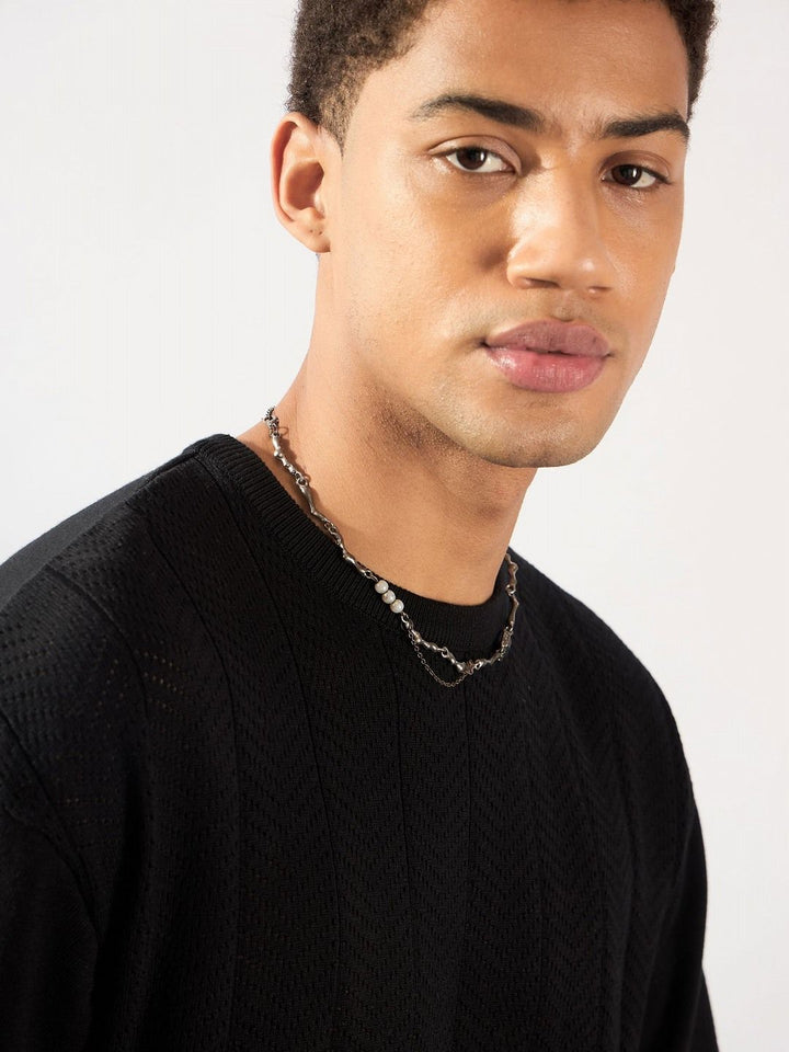 DENNISON Round Neck Knitted Oversized Pure Cotton T-Shirt
