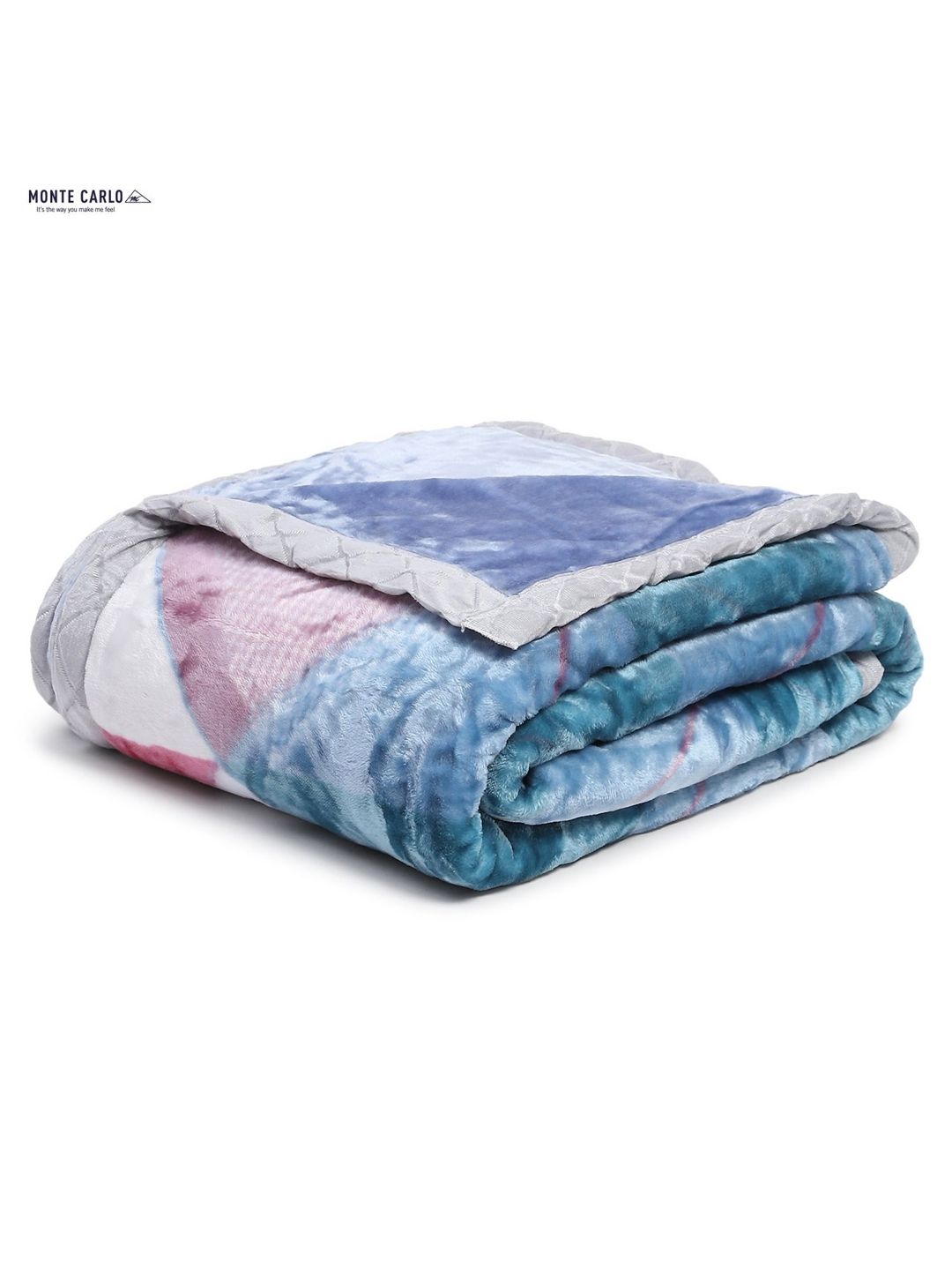 Monte Carlo Blue & White 550 GSM Floral Heavy Winter Double Bed Blanket