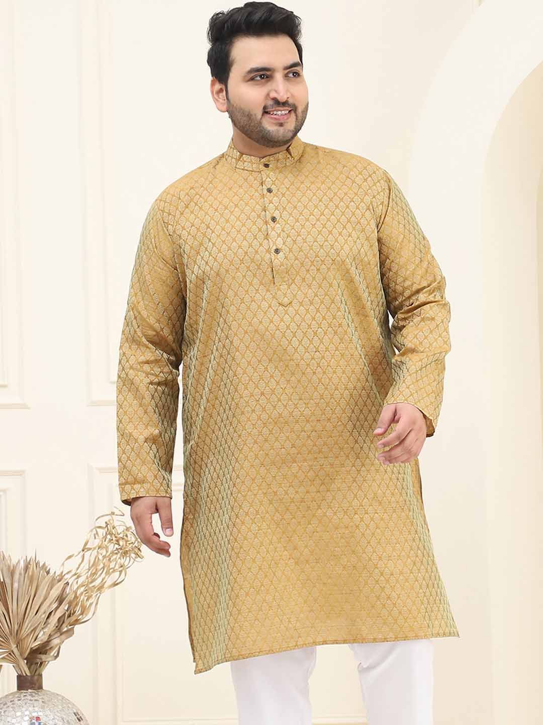 SOJANYA PLUS Ethnic Motifs Woven Design Band Collar Straight Kurta