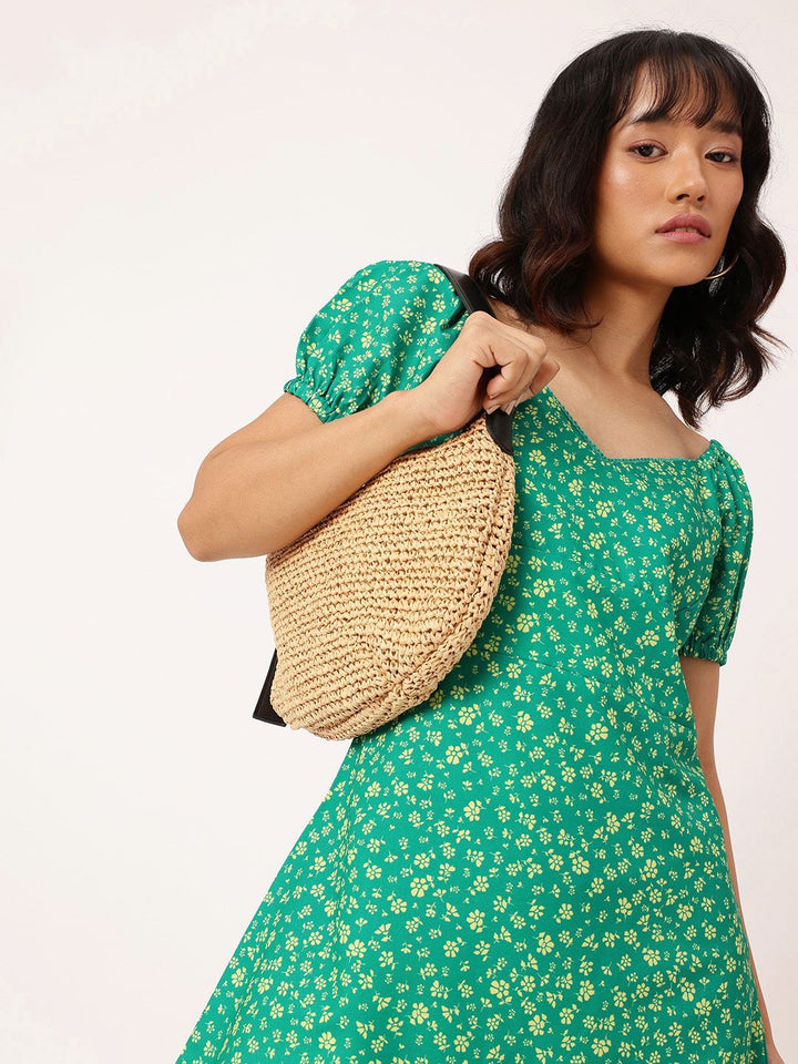 DressBerry Girlish Bloom Sweetheart Neck Puff Sleeves A-Line Dress
