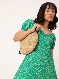DressBerry Girlish Bloom Sweetheart Neck Puff Sleeves A-Line Dress