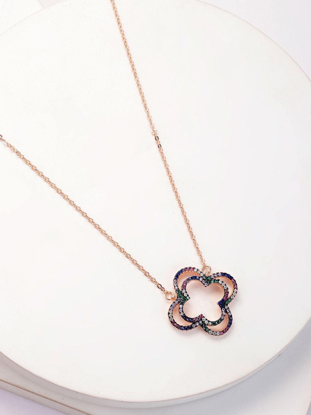 PANASH 925 Sterling Silver Rose Gold-Plated Cubic Zirconia-Studded Necklace