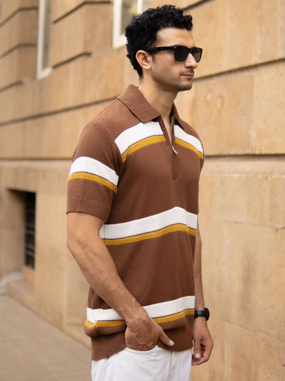 Powerlook SS25 Striped Polo Collar Polo Collar Pure Cotton T-Shirt
