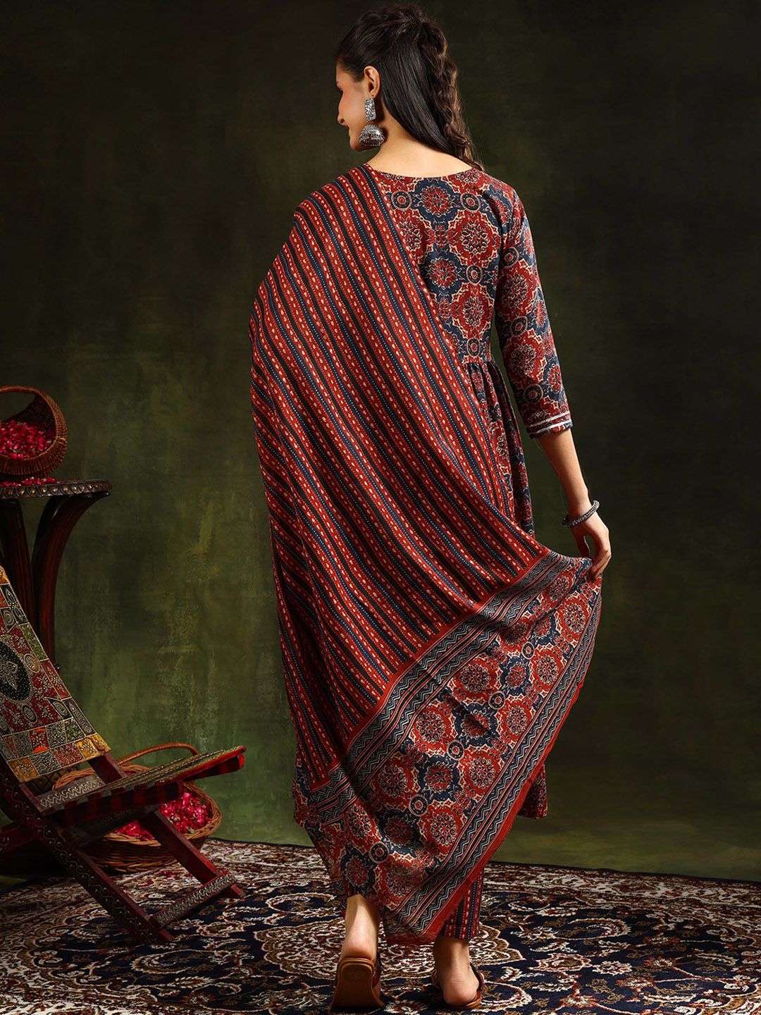 KALINI Ethnic Motifs Printed Anarkali Kurta With Trousers & Dupatta