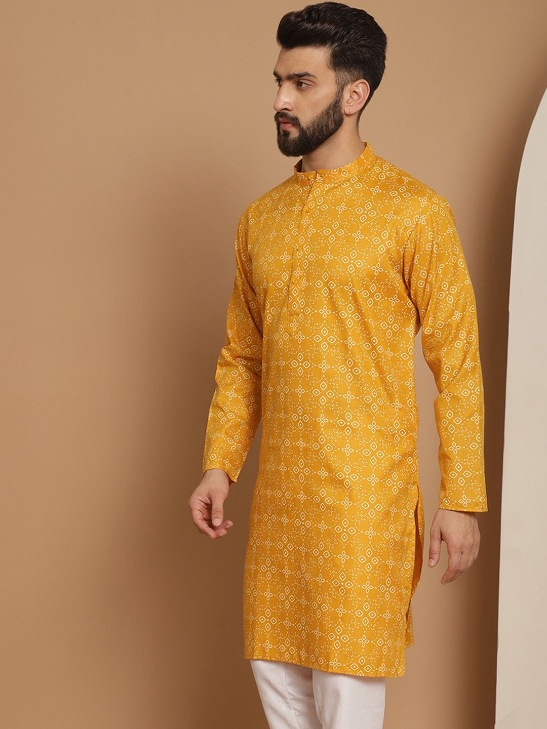 Anouk Men Mustard Yellow Ethnic Motifs Mirror Work Kurta