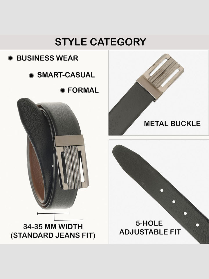 Teakwood Leathers Men Textured Leather Reversible Formal Belt