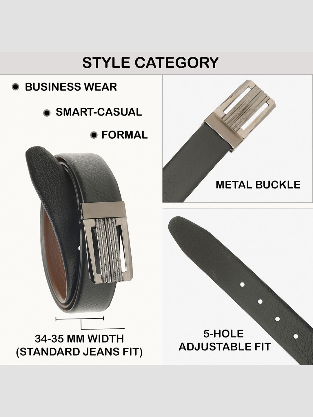 Teakwood Leathers Men Textured Leather Reversible Formal Belt