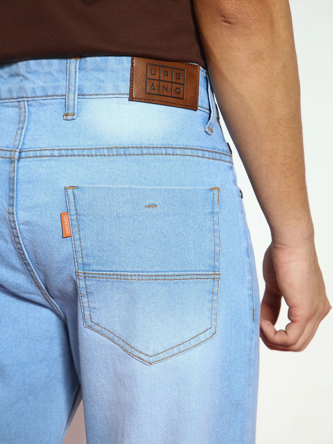 Urbano Fashion Men Ice Blue Straight Fit Heavy Washed Stretchable Jeans