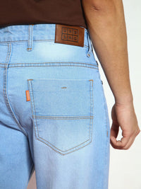 Urbano Fashion Men Ice Blue Straight Fit Heavy Washed Stretchable Jeans