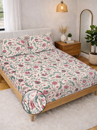 Myntra Elegant Homes Beige Floral 300 TC King Bedsheet With 2 Pillow Covers