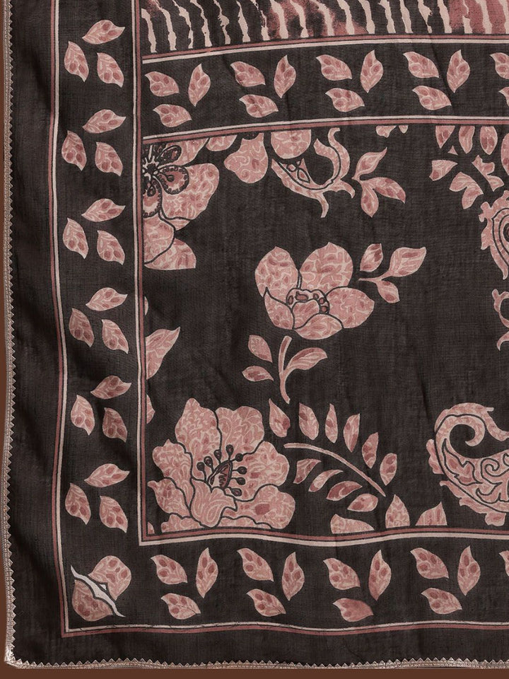 Libas Floral Printed Gotta Patti Pure Cotton Straight Kurta With Palazzo & Dupatta