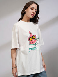 Street By Tokyo Talkies Women Solid Oversized Fit Chest and Back Print T-shirt