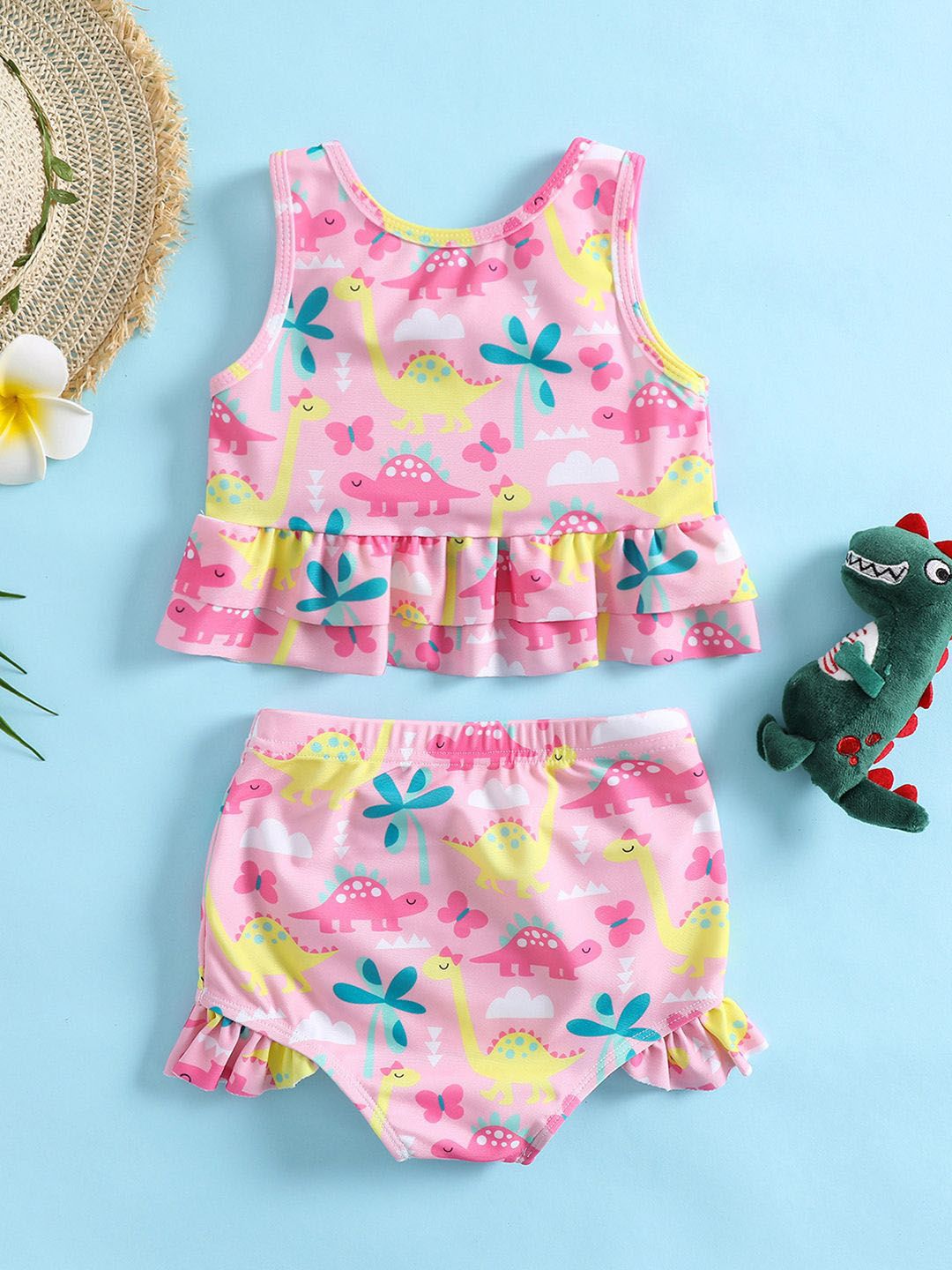 YK Infant Girls Printed Top & Shorts Swim Set