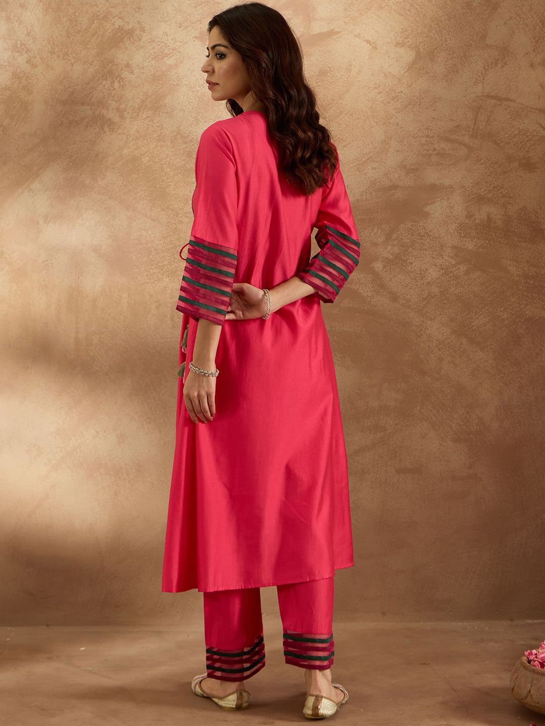 Indo Era Women Floral Embroidered Empire Thread Work Liva Kurta with Trousers