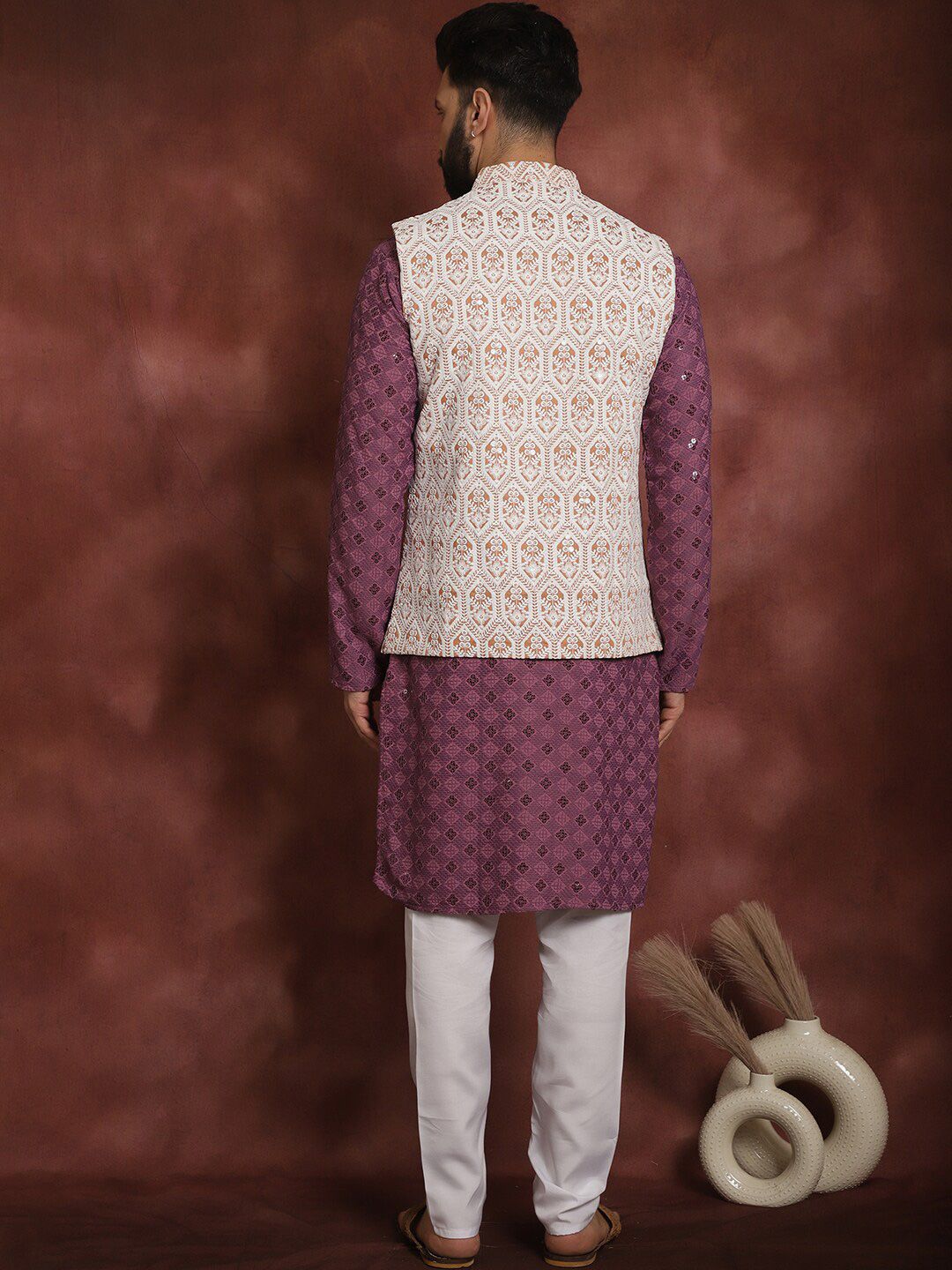 Anouk Embroidered Thread Work Regular Kurta Churidar & Nehru jacket
