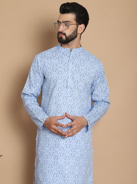 Anouk Blue Ethnic Motifs Printed Mandarin Collar Pure Cotton Straight Kurta